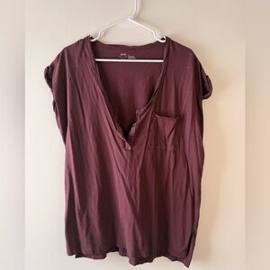 Aerie Deep Burgundy Oversized Tee with Pocket